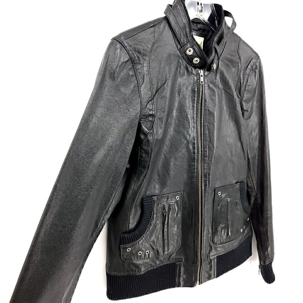 Ruff Hewn Leather Women's L Black Jacket '80s Flashback Zipper Sleeves Stretch - Picture 4 of 16